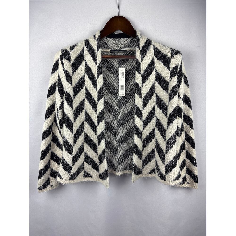 Women’s August Silk Small Black & White Patterned Knit Coatigan